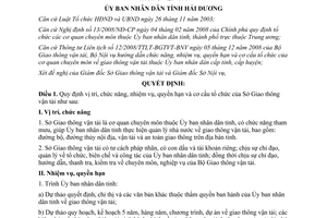 Quyết định 07/2009/QĐ-UBND vị trí chức năng nhiệm vụ quyền hạn cơ cấu tổ chức Sở