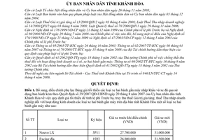 Quyết định 27/2009/QĐ-UBND bổ sung Bảng giá tối thiểu xe hai bánh gắn máy nhập khẩu đã sử dụng hướng dẫn 39/2007/QĐ-UBND tỉnh Khánh Hòa