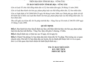 Quyết định 30/2009/QĐ-UBND thẩm định dự thảo văn bản quy phạm pháp luật Bà Rịa Vũng Tàu
