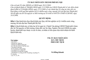 Quyết định 1919/QĐ-UBND Quy chế thử nghiệm xử lý ô nhiễm nước sông, mương, hồ Thành phố Hà Nội