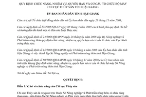 Quyết định 16/2009/QĐ-UBND chức năng nhiệm vụ quyền hạn cơ cấu tổ chức Chi cục Thủy sản tỉnh Hậu Giang