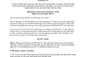 Nghị quyết 133/2009/NQ-HĐND16 xét công nhận danh hiệu khen thưởng làng nghề thợ giỏi nghệ nhân Bắc Ninh
