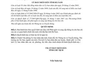 Quyết định 493/QĐ-UBND 2009 phát ngôn cung cấp thông tin cho báo chí Hà Nam