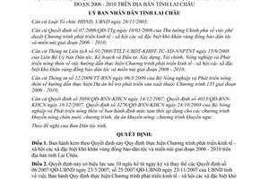 Quyết định 10/2009/QĐ-UBND phát triển kinh tế xã hội các xã đặc biệt khó khăn 2006 2010 Lai Châu