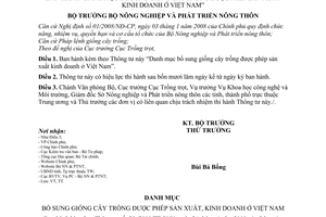 Thông tư 21/2009/TT-BNN Danh mục bổ sung giống cây trồng được phép sản xuất kinh doanh