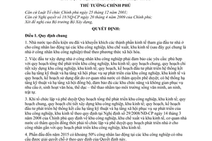 Quyết định 66/2009/QĐ-TTg cơ chế, chính sách phát triển nhà ở công nhân lao động khu công nhân lao động công nghiệp thuê