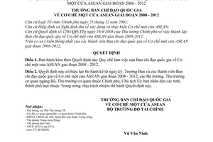 Quyết định 870/QĐ-BCĐASW Cơ chế một cửa ASEAN Quy chế làm việc Ban chỉ đạo quốc gia giai đoạn 2008-2012