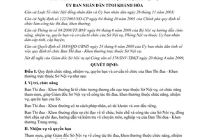 Quyết định 898/QĐ-UBND 2009 chức năng quyền hạn tổ chức Ban Thi đua Khen thưởng Khánh Hòa