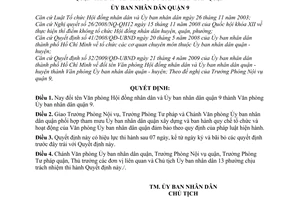 Quyết định 12/2009/QĐ-UBND đổi tên Văn phòng Hội đồng nhân dân Ủy ban nhân dân quận 9 thành Văn phòng Ủy ban nhân dân