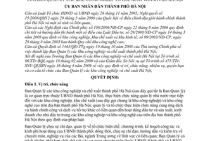 Quyết định 63/2009/QĐ-UBND chức năng, nhiệm vụ, quyền hạn tổ chức Ban quản lý khu công nghiệp chế xuất thành phố Hà Nội