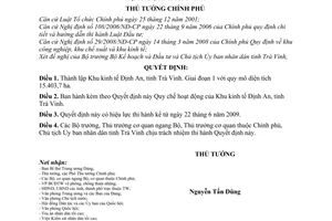 Quyết định 69/2009/QĐ-TTg thành lập ban hành quy chế hoạt động khu kinh tế Định An, tỉnh Trà Vinh