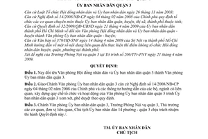 Quyết định 01/2009/QĐ-UBND đổi tên Văn phòng Hội đồng nhân dân Ủy ban nhân dân quận 3 thành Văn phòng Ủy ban nhân dân