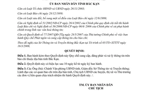 Quyết định 884/2009/QĐ-UBND Quy chế cung cấp đăng phát xử lý thông tin báo chí Bắc Kạn