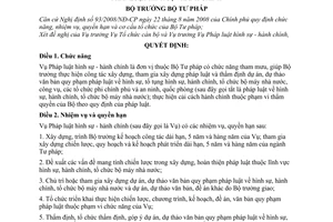 Quyết định 874/QĐ-BTP chức năng nhiệm vụ quyền hạn tổ chức Vụ Pháp luật hình sự hành chính