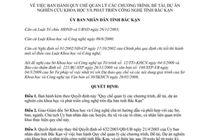 Quyết định 885/2009/QĐ-UBND dự án nghiên cứu khoa học phát triển công nghệ Bắc Kạn