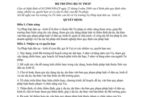 Quyết định 875/QĐ-BTP chức năng, nhiệm vụ, quyền hạn tổ chức Vụ Pháp luật dân sự kinh tế