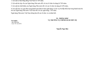 Thông báo 137/TB-NHNN lãi suất bằng đồng Việt Nam Ngân hàng Nhà nước Việt Nam