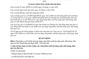 Quyết định 1304/2009/QĐ-UBND xây dựng vùng thâm canh lúa năng suất cao Thanh Hóa