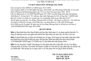 Quyết định 1371/2009/QĐ-UBND quản lý, sử dụng nguồn kinh phí 1% tổng chi thường xuyên ngân sách tỉnh hỗ trợ thực hiện các mục tiêu ưu tiên vì trẻ em