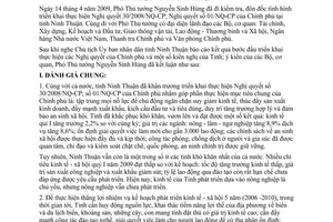 Thông báo 143/TB-VPCP kết luận Phó Thủ tướng Nguyễn Sinh Hùng làm việc lãnh đạo tỉnh Ninh Thuận