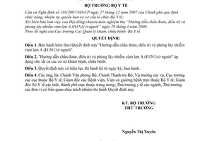 Quyết định 1440/QĐ-BYT Hướng dẫn chẩn đoán, điều trị phòng lây nhiễm cúm lợn A H1N1