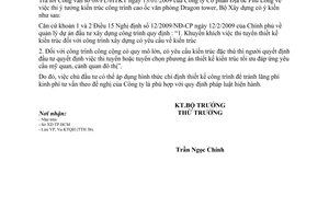 Công văn 533/BXD-KTQH thi tuyển kiến trúc công trình cao ốc văn phòng Dragon tower, TP Hồ Chí Minh