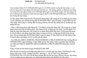 Công văn 254/SXD-THKT sửa đổi Hướng dẫn 999/SXD-THKT