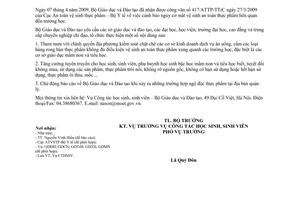 Công văn 3054/BGDĐT-CTHSSV đảm bảo vệ sinh an toàn thực phẩm cơ sở giáo dục