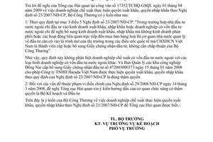 Công văn 3241/BCT-KH quyền xuất khẩu nhập khẩu của doanh nghiệp chế xuất