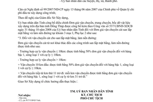 Công văn 208/UBND-XDCB công bố điều chỉnh Đơn giá vận chuyển cát san lấp