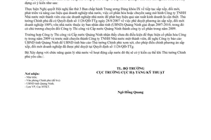 Công văn 05/BXD-HTKT chuyển đổi mô hình hoạt động của Công ty Thi công và Cấp nước Quảng Ninh