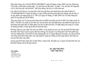 Công văn 2684/BGTVT-VT sửa đổi mẫu lý lịch liên tục của tàu biển Việt Nam