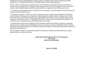 Official Dispatch No. 2879/NHNN-QLNH of April 22, 2009, inspecting, regulating foreign exchange activity
