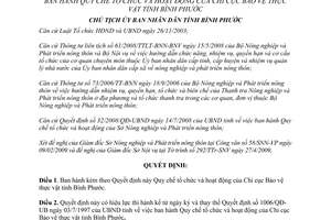 Quyết định 1083/QĐ-UBND năm 2009 tổ chức hoạt động Chi cục Bảo vệ thực vật Bình Phước