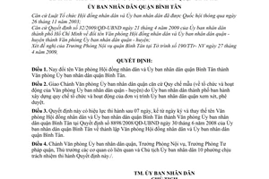 Quyết định 09/2009/QĐ-UBND đổi tên Văn phòng Hội đồng nhân dân Ủy ban nhân dân quận Bình Tân thành Văn phòng Ủy ban nhân dân
