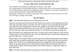 Quyết định 65/2009/QĐ-UBND thí điểm thành lập Thanh tra xây dựng huyện Mê Linh Thanh tra xã, thị trấn thuộc huyện Mê Linh