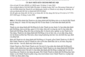 Quyết định 66/2009/QĐ-UBND thí điểm thành lập Thanh tra xây dựng thành phố Hà Đông Thanh tra xã, phường thuộc thành phố Hà Đông