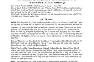 Quyết định 64/2009/QĐ-UBND thí điểm thành lập Thanh tra xây dựng thành phố Sơn Tây Thanh tra xã, phường thuộc thành phố Sơn Tây