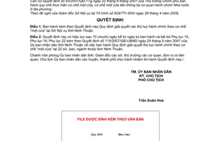 Quyết định 133/2009/QĐ-UBND Quy định giải quyết thủ tục hành chính cơ chế một cửa Sở Nội vụ tỉnh Ninh Thuận