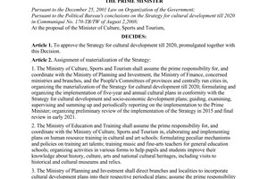 Decision No. 581/QD-TTg of May 6, 2009, approving the strategy for cultural development till 2020.