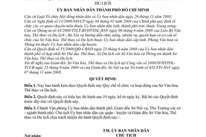 Quyết định 34/2009/QĐ-UBND quy chế tổ chức hoạt động Sở Văn hóa, Thể thao Du lịch