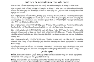 Quyết định 1102/QĐ-UBND 2009 quy chế bảo lãnh tín dụng DN nhỏ vừa Kiên Giang