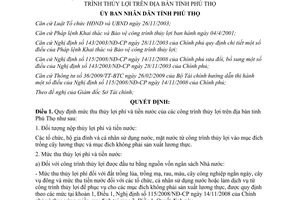 Quyết định 1114/QĐ-UBND 2009 mức thu thủy lợi phí tiền nước công trình thủy lợi Phú Thọ