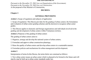Decree No. 42/2009/ND-CP of May 7, 2009, on the grading of urban centers.