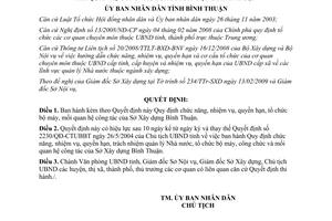 Quyết định 25/2009/QĐ-UBND chức năng nhiệm vụ quyền hạn Sở Xây dựng Bình Thuận