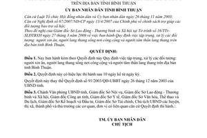Quyết định 26/2009/QĐ-UBND tập trung, xử lý các đối tượng người xin ăn, lang thang tâm thần nơi công cộng tỉnh Bình Thuận