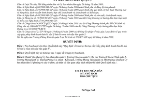 Quyết định 02/2009/QĐ-UBND quy định trình tự, thủ tục cấp giấy phép kinh doanh đại lý bán lẻ rượu quận 5