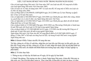 Thông tư 10/2009/TT-NHNN sửa đổi Quyết định 45/2007/QĐ-NHNN độ mật tài liệu, vật mang bí mật Nhà nước  ngành Ngân hàng