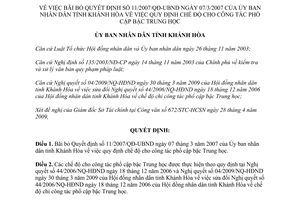 Quyết định số 1017/QĐ-UBND 2009 bãi bỏ 11/2007/QĐ-UBND phổ cập bậc Trung học Khánh Hòa