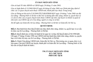 Quyết định 344/QĐ-UBND 2009 chức năng nhiệm vụ quyền hạn Sở Lao động Bình Định